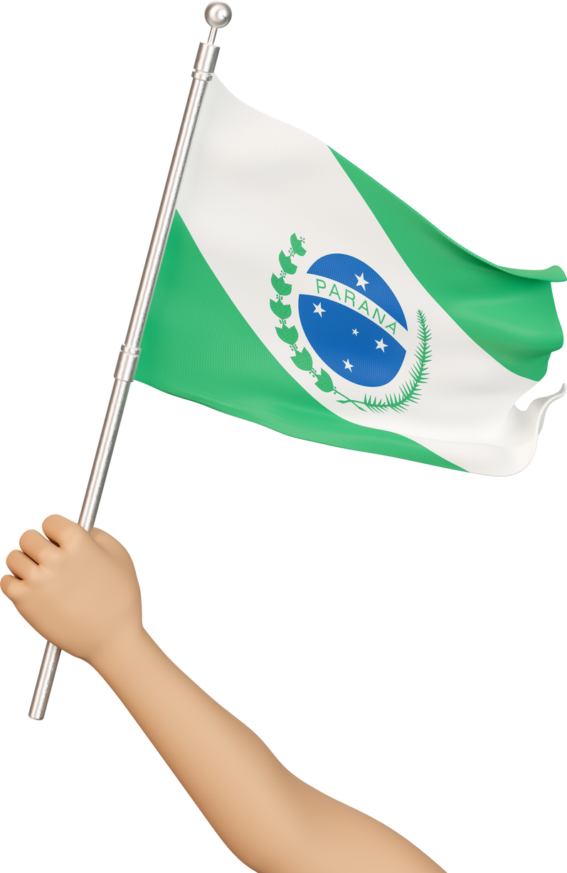 Flag of Paraná Brazilian state with hand holding in 3d render  ‌